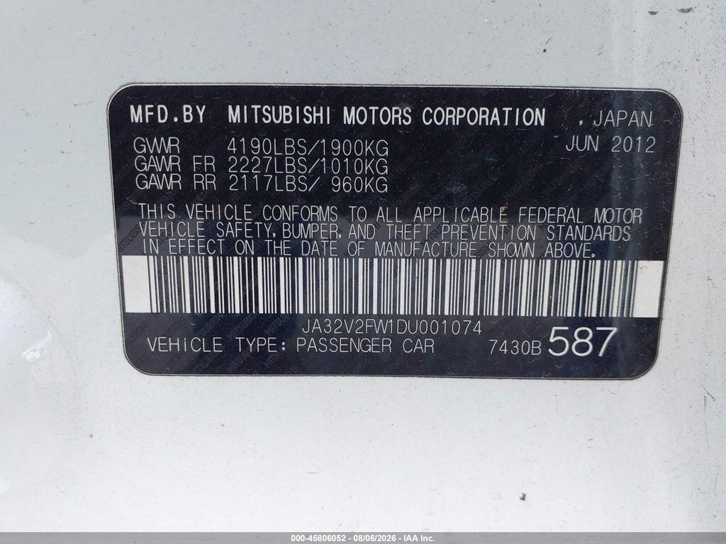 JA32V2FW1DU001074 2013 MITSUBISHI LANCER photo no. 9