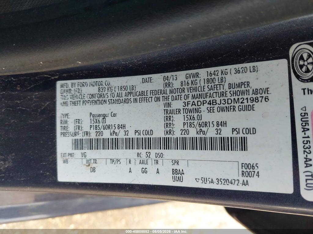 3FADP4BJ3DM219876 2013 FORD FIESTA photo no. 9