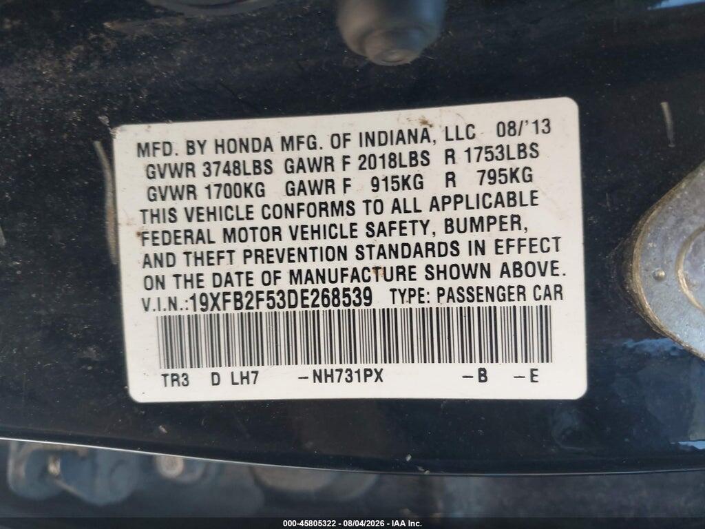 19XFB2F53DE268539 2013 HONDA CIVIC photo no. 9