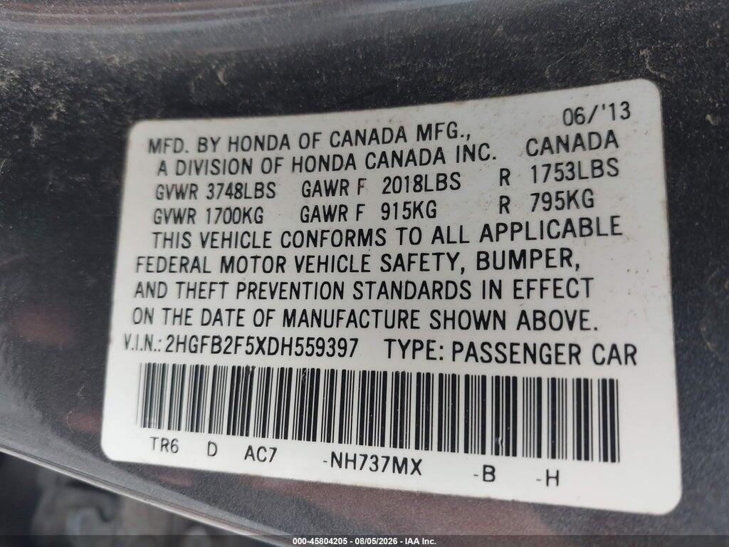 2HGFB2F5XDH559397 2013 HONDA CIVIC photo no. 9