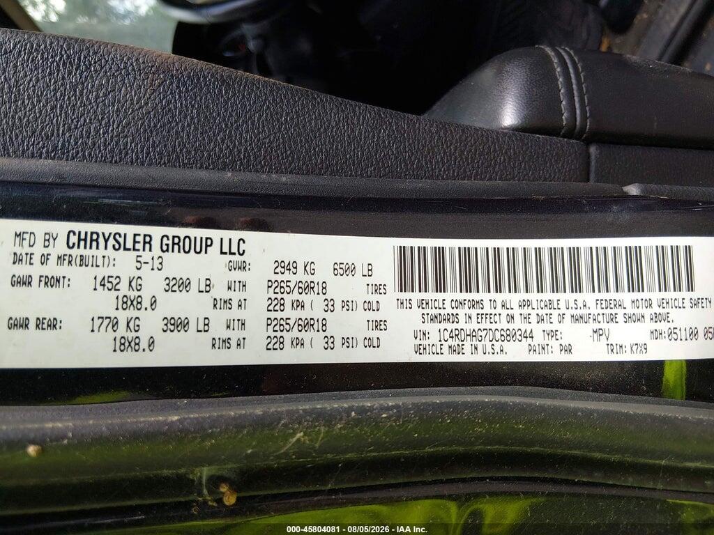 1C4RDHAG7DC680344 2013 DODGE DURANGO photo no. 9