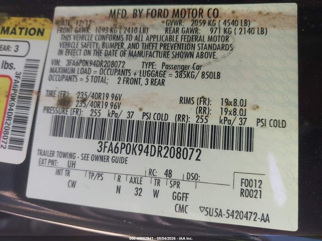 3FA6P0K94DR208072 2013 FORD FUSION photo no. 9