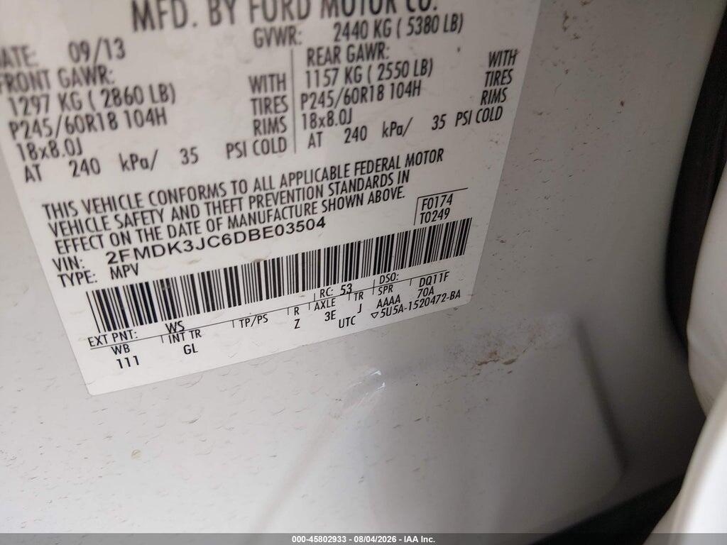 2FMDK3JC6DBE03504 2013 FORD EDGE photo no. 9