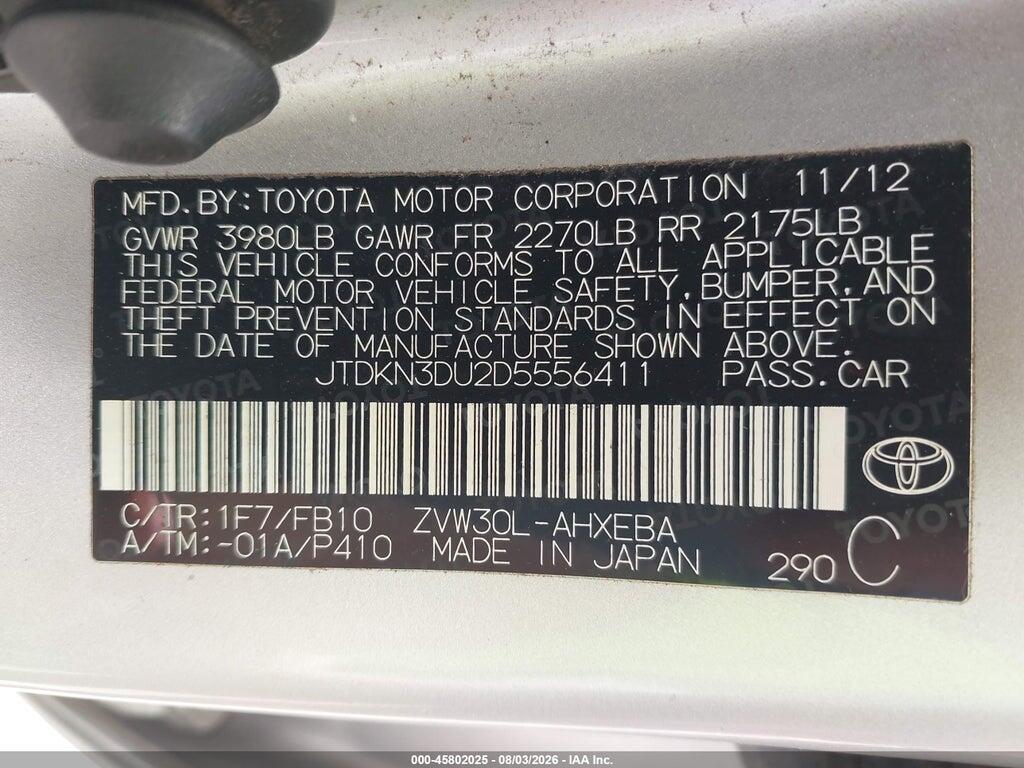 JTDKN3DU2D5556411 2013 TOYOTA PRIUS photo no. 9