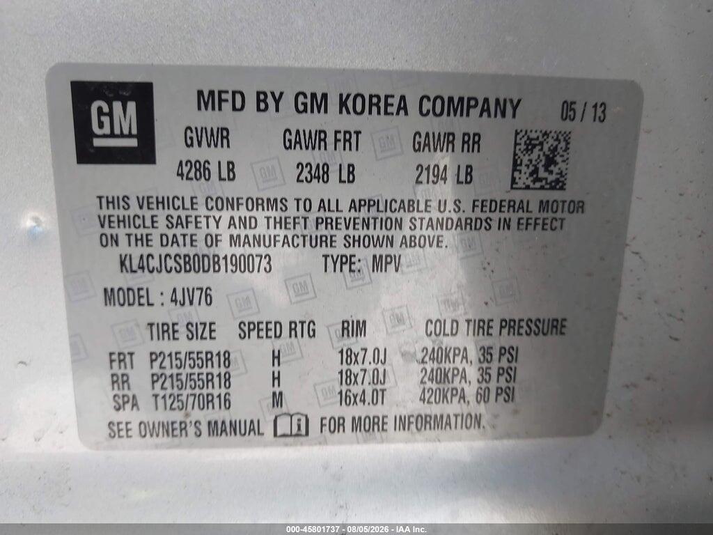 KL4CJCSB0DB190073 2013 BUICK ENCORE photo no. 9