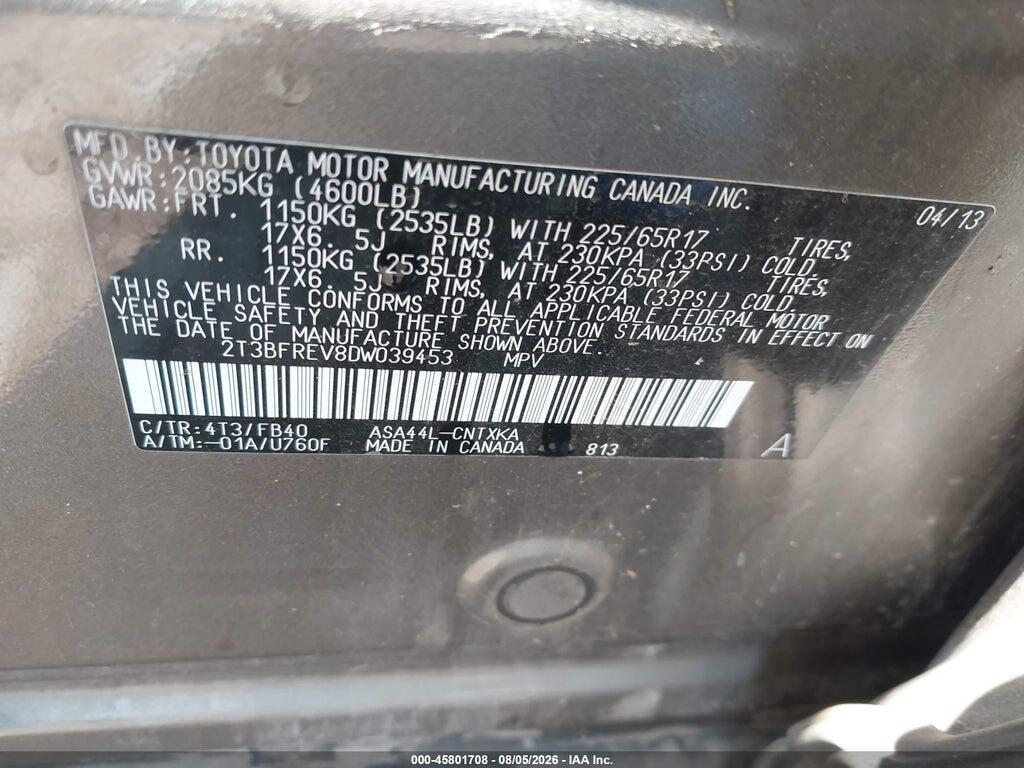 2T3BFREV8DW039453 2013 TOYOTA RAV4 photo no. 9