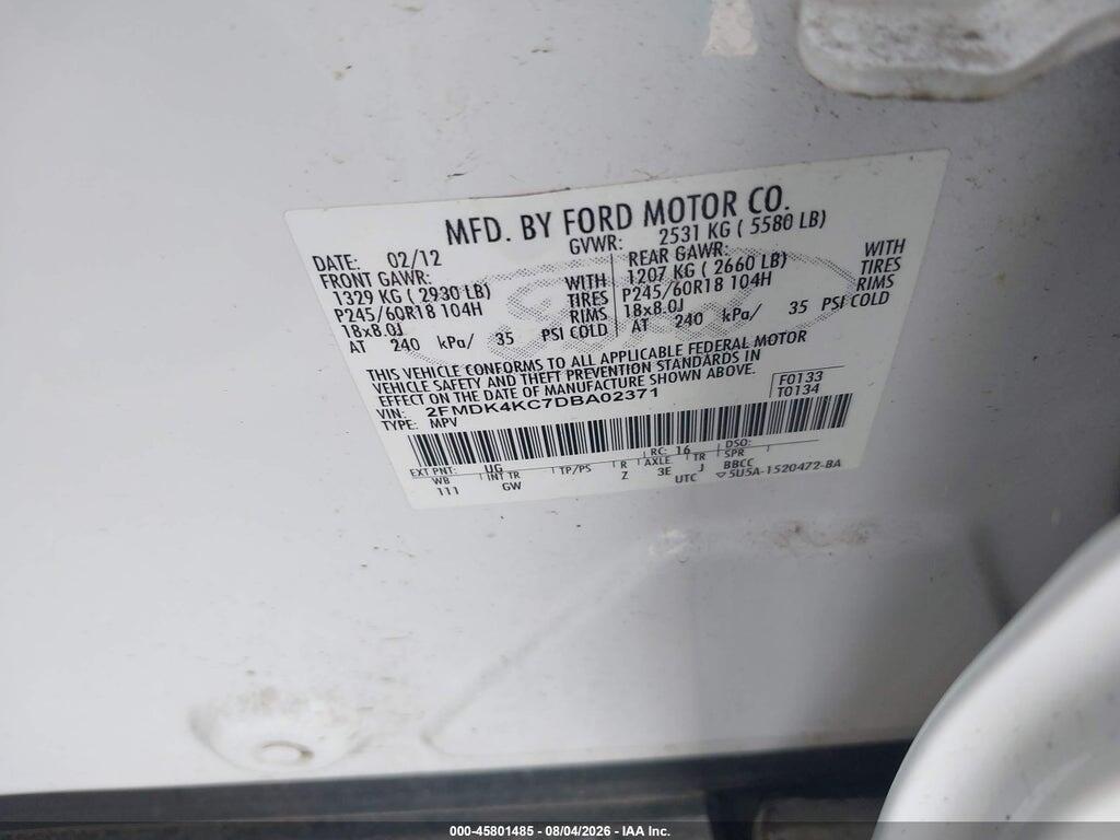 2FMDK4KC7DBA02371 2013 FORD EDGE photo no. 9
