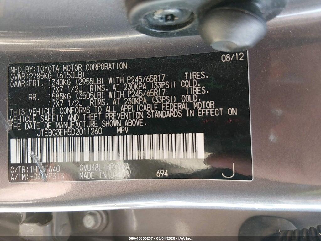 JTEBC3EH5D2011260 2013 TOYOTA HIGHLANDER HYBRID photo no. 9
