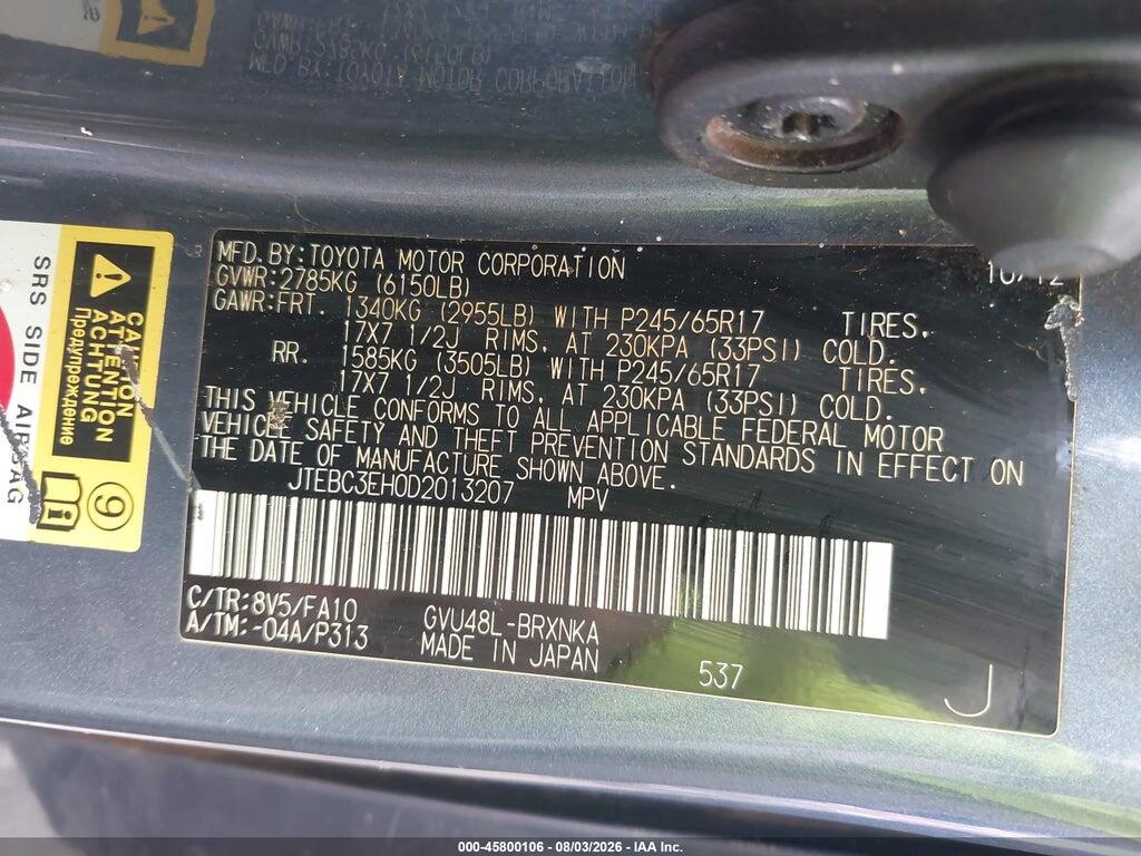 JTEBC3EH0D2013207 2013 TOYOTA HIGHLANDER HYBRID photo no. 9