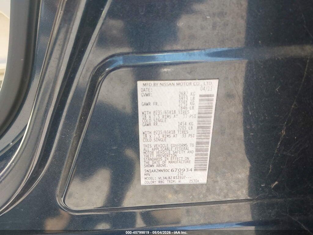 5N1AR2MN9DC670934 2013 NISSAN PATHFINDER photo no. 9
