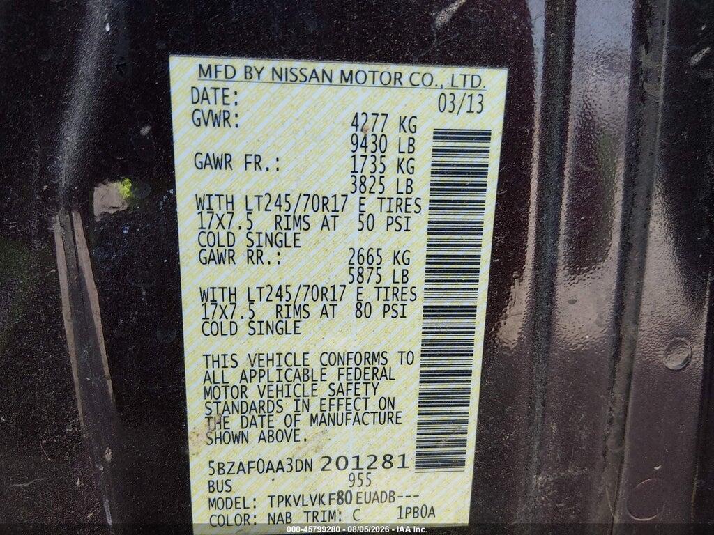 5BZAF0AA3DN201281 2013 NISSAN NV PASSENGER NV3500 HD photo no. 9