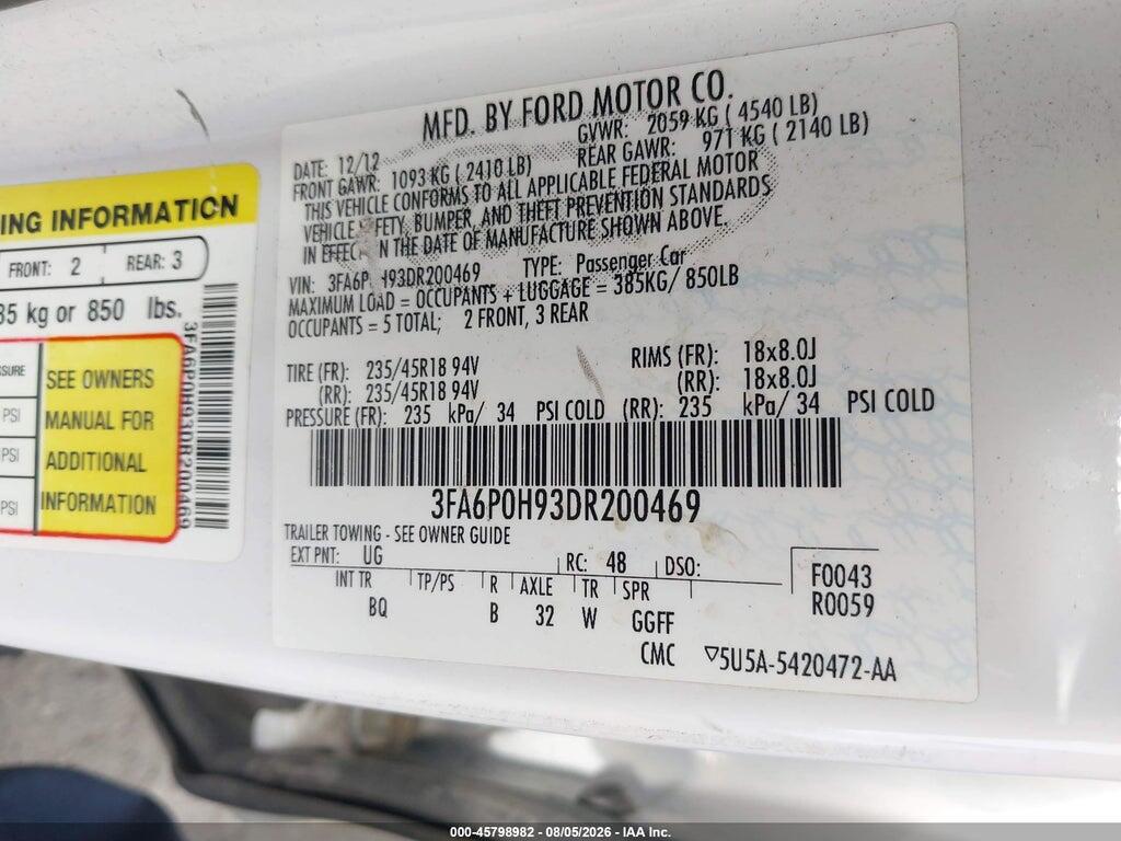 3FA6P0H93DR200469 2013 FORD FUSION photo no. 9
