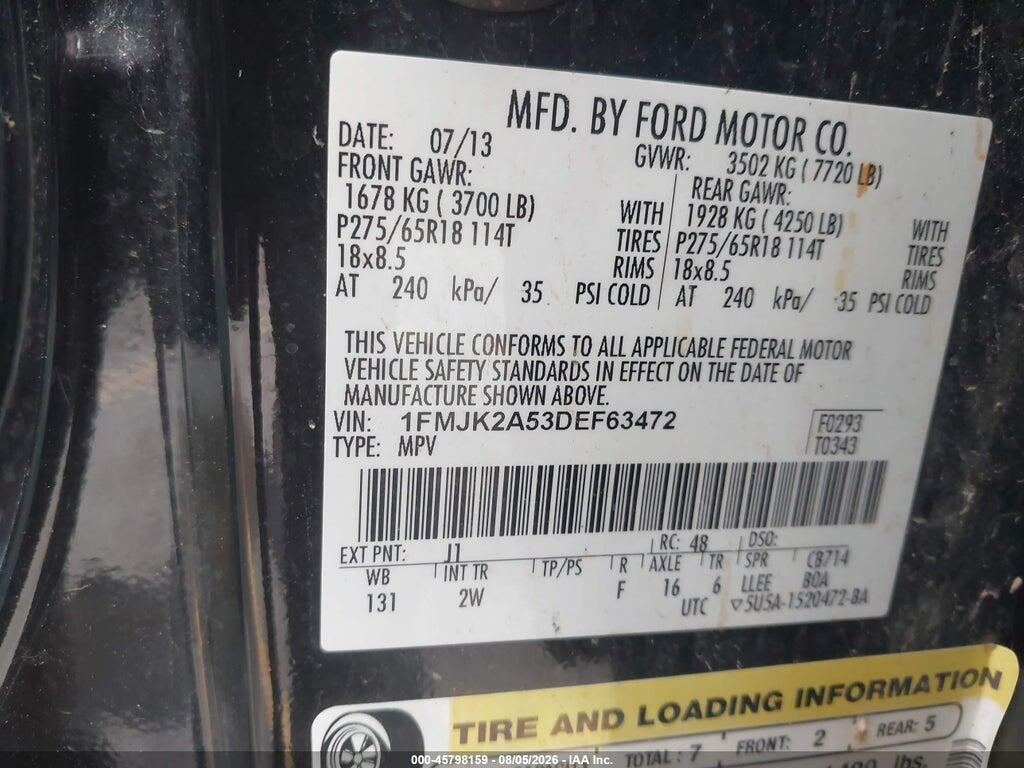1FMJK2A53DEF63472 2013 FORD EXPEDITION EL photo no. 9