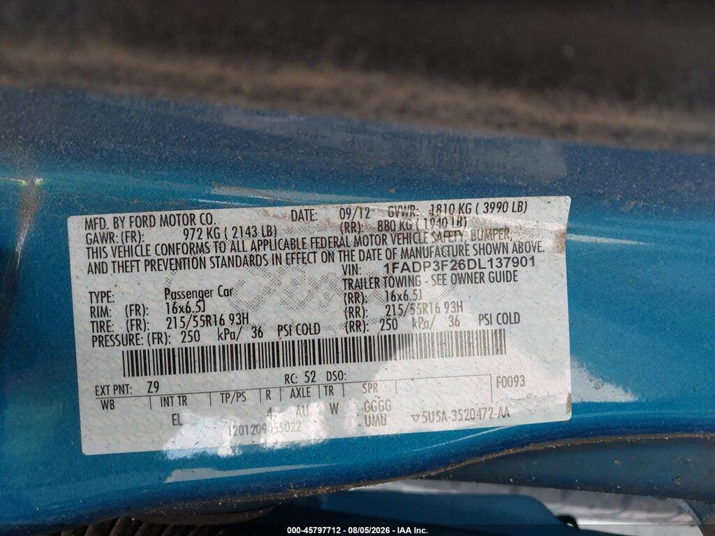 1FADP3F26DL137901 2013 FORD FOCUS photo no. 9