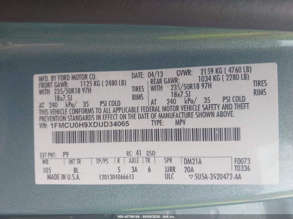 1FMCU0H9XDUD34065 2013 FORD ESCAPE photo no. 9