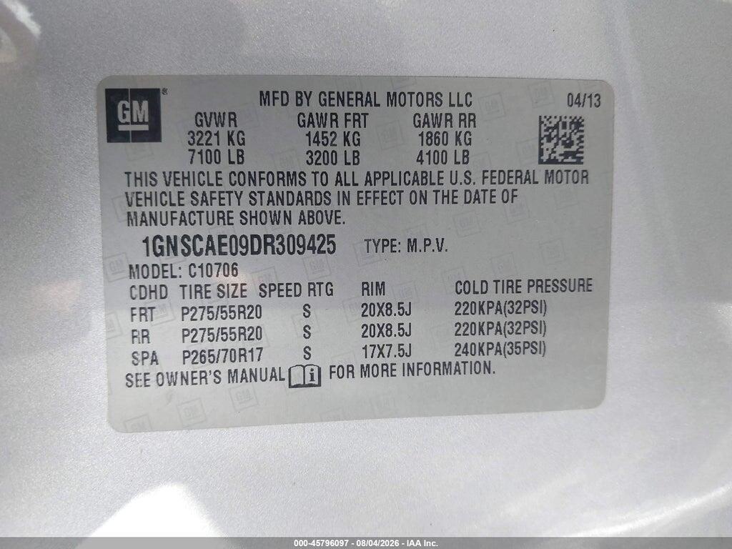 1GNSCAE09DR309425 2013 CHEVROLET TAHOE photo no. 9
