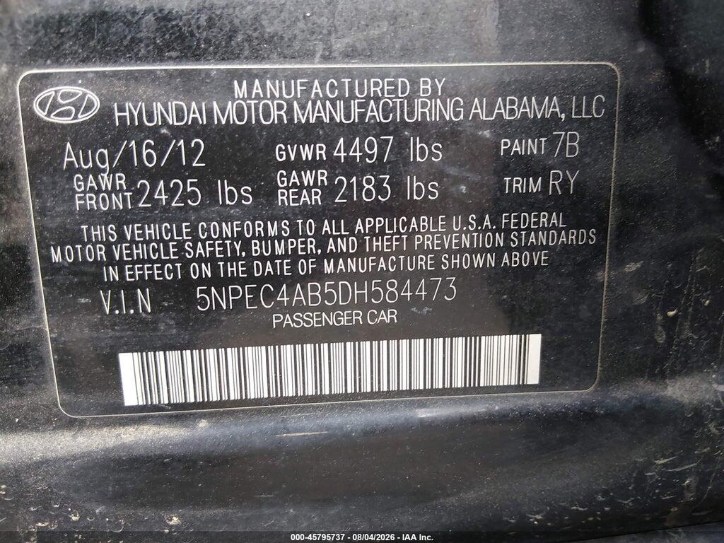 5NPEC4AB5DH584473 2013 HYUNDAI SONATA photo no. 9