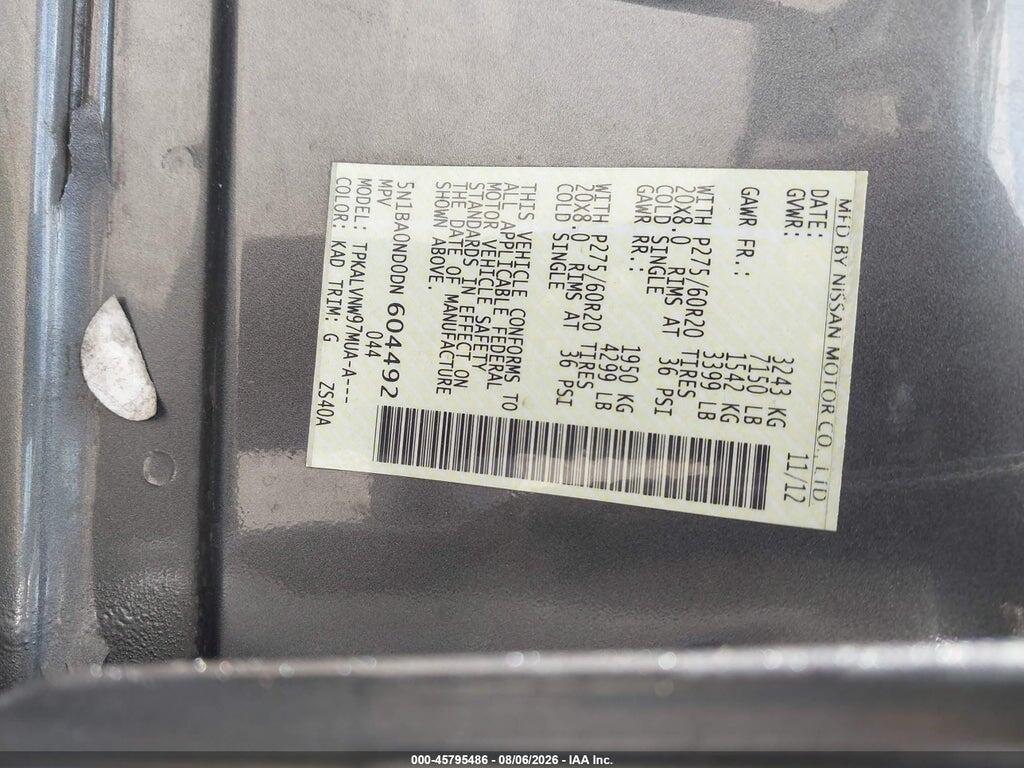 5N1BA0ND0DN604492 2013 NISSAN ARMADA photo no. 9