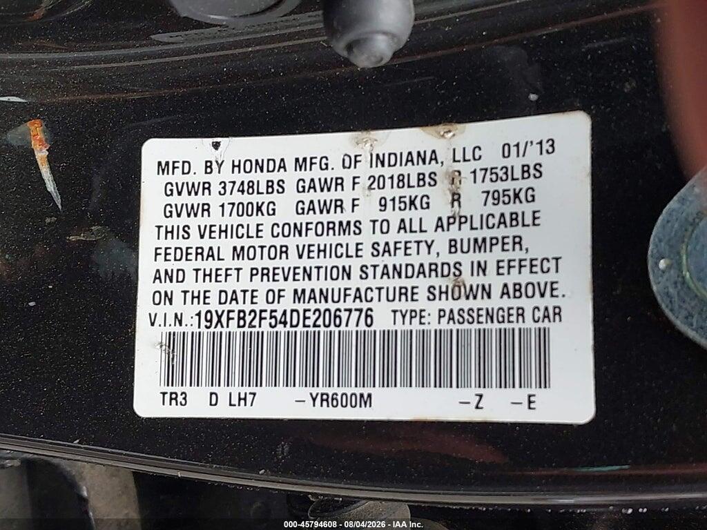 19XFB2F54DE206776 2013 HONDA CIVIC photo no. 9