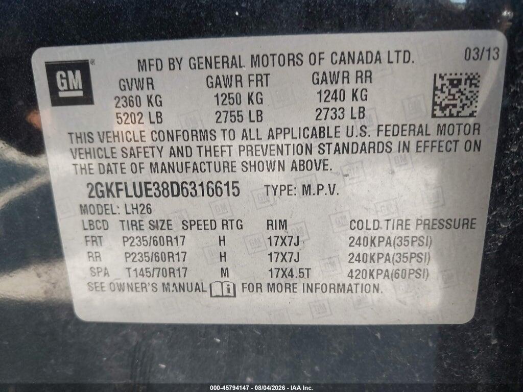 2GKFLUE38D6316615 2013 GMC TERRAIN photo no. 9