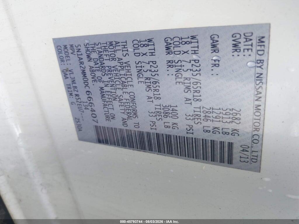 5N1AR2MM0DC666407 2013 NISSAN PATHFINDER photo no. 9