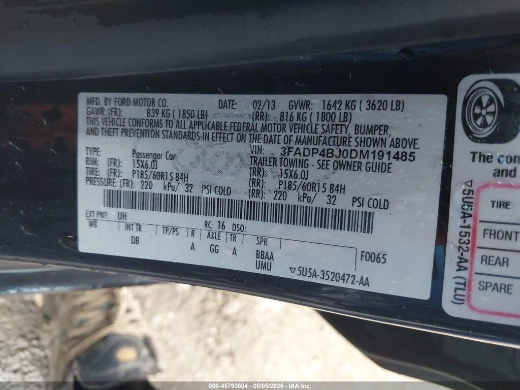 3FADP4BJ0DM191485 2013 FORD FIESTA photo no. 9