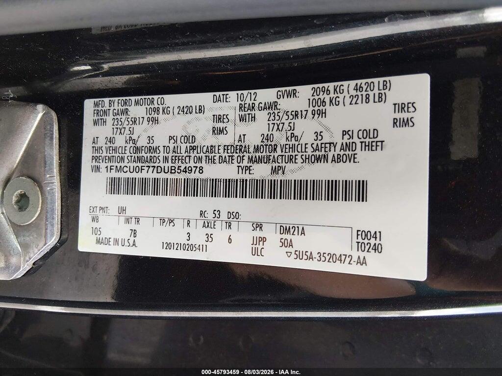1FMCU0F77DUB54978 2013 FORD ESCAPE photo no. 9