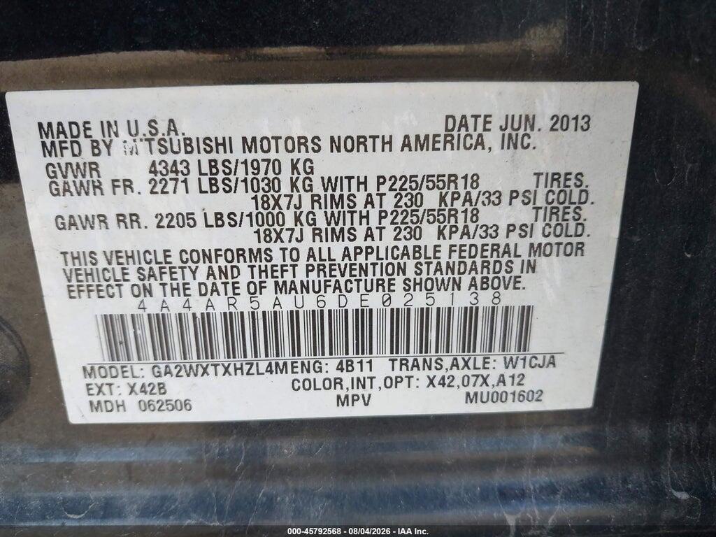4A4AR5AU6DE025138 2013 MITSUBISHI OUTLANDER SPORT photo no. 9