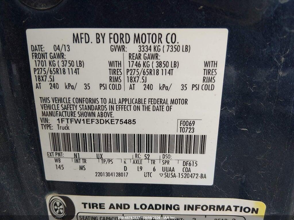 1FTFW1EF3DKE75485 2013 FORD F-150 photo no. 9