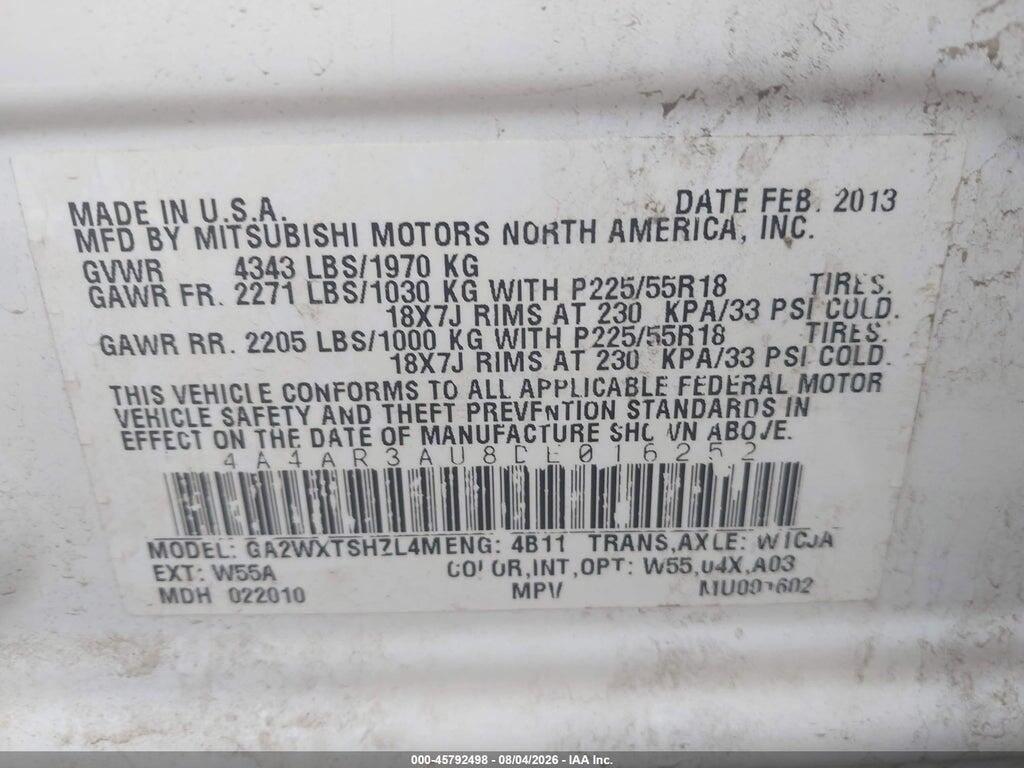 4A4AR3AU8DE016252 2013 MITSUBISHI OUTLANDER SPORT photo no. 9