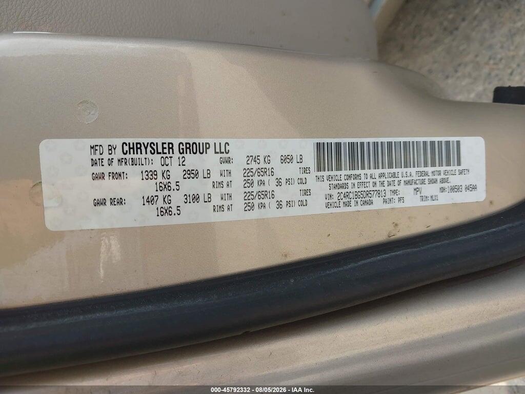 2C4RC1BG5DR577813 2013 CHRYSLER TOWN & COUNTRY photo no. 9