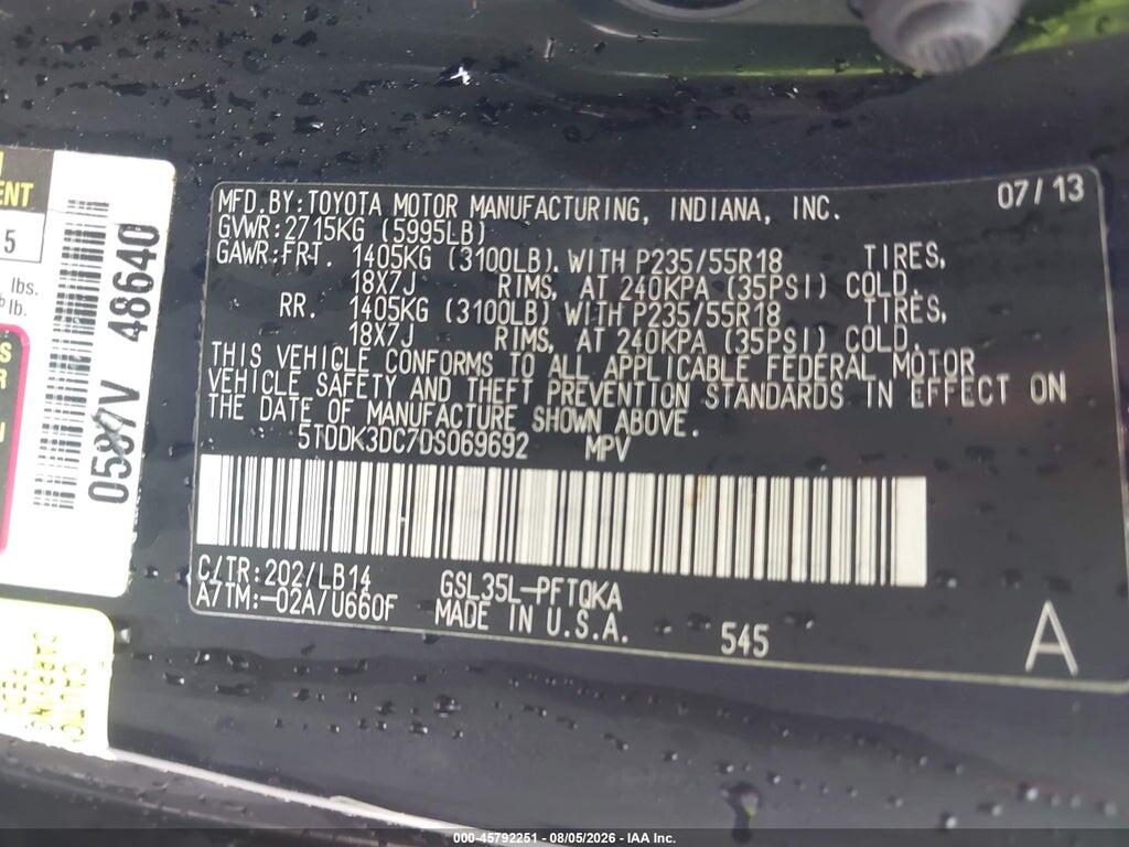 5TDDK3DC7DS069692 2013 TOYOTA SIENNA photo no. 9