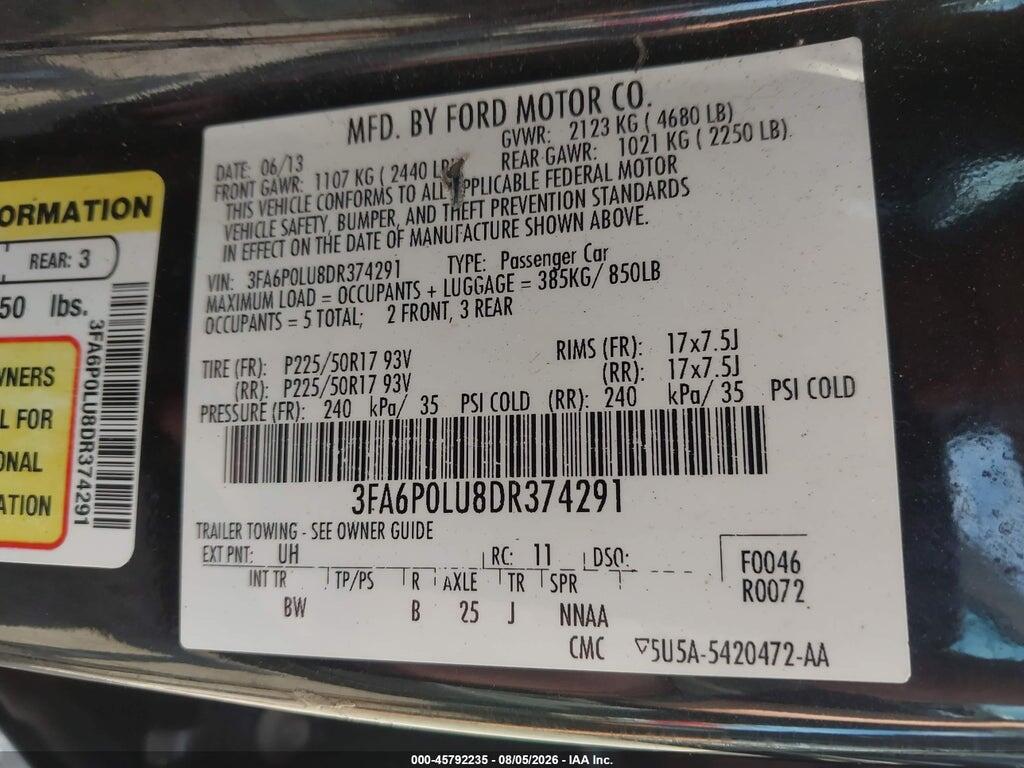3FA6P0LU8DR374291 2013 FORD FUSION HYBRID photo no. 9