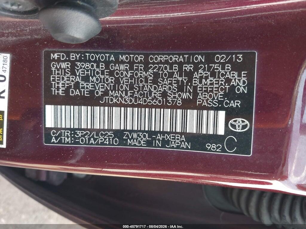 JTDKN3DU4D5601378 2013 TOYOTA PRIUS photo no. 9