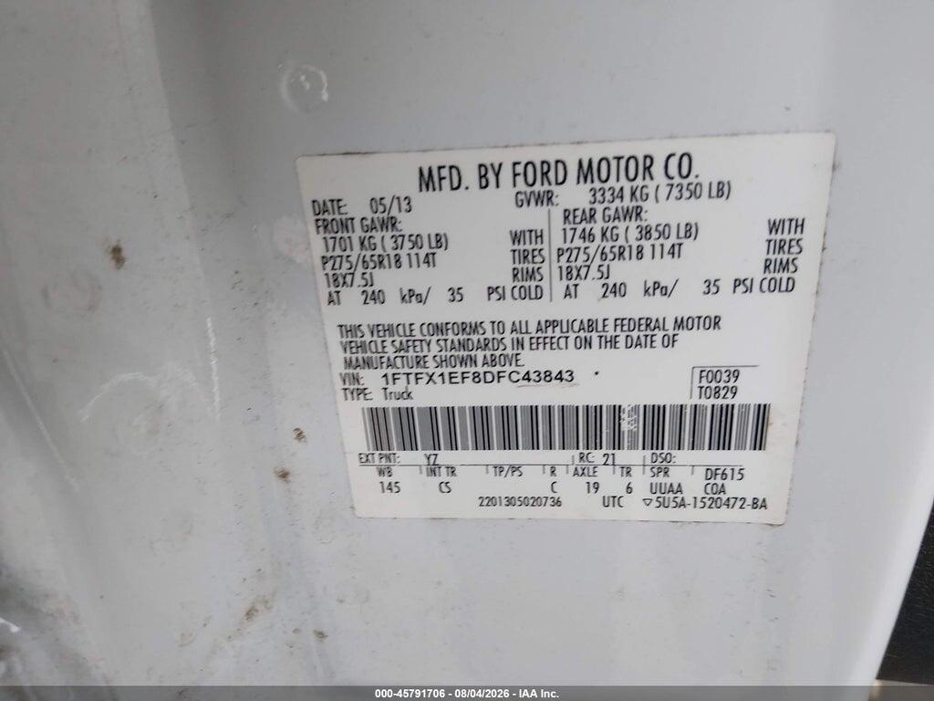 1FTFX1EF8DFC43843 2013 FORD F-150 photo no. 9