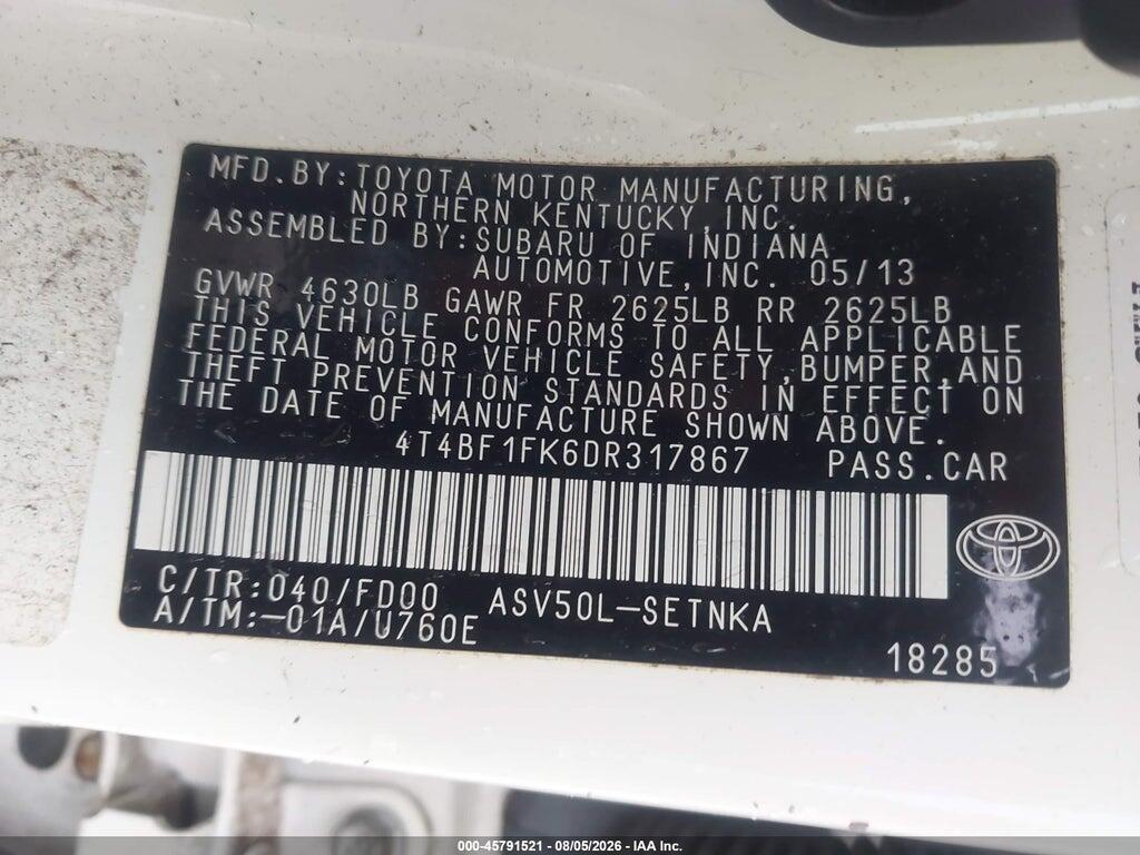 4T4BF1FK6DR317867 2013 TOYOTA CAMRY photo no. 9