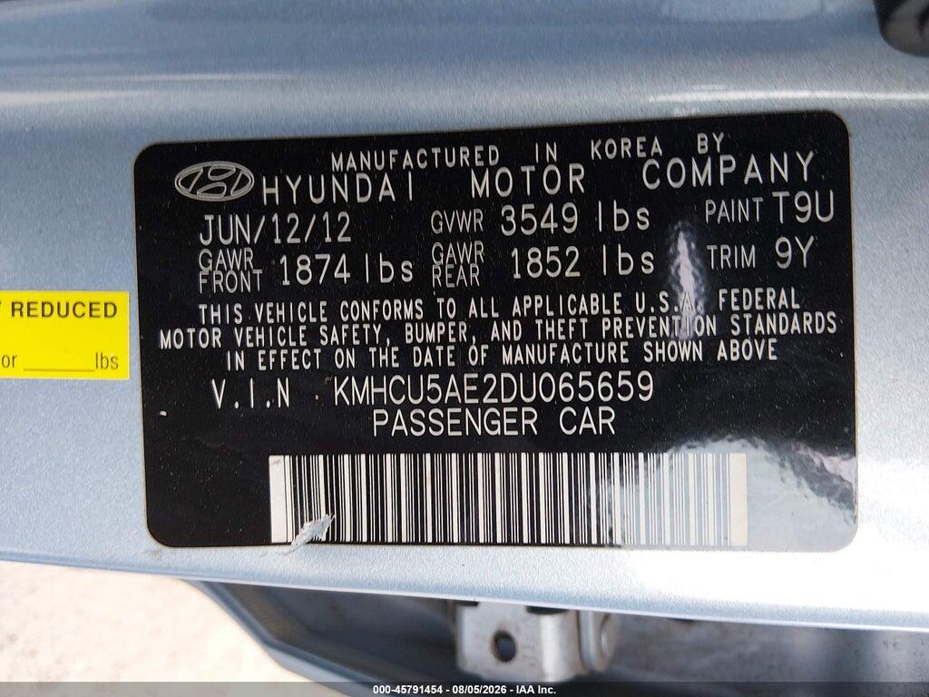 KMHCU5AE2DU065659 2013 HYUNDAI ACCENT photo no. 9