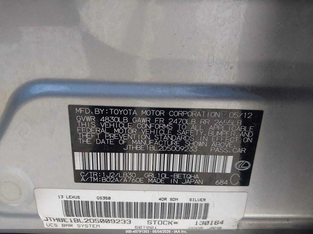 JTHBE1BL2D5009233 2013 LEXUS GS 350 photo no. 9