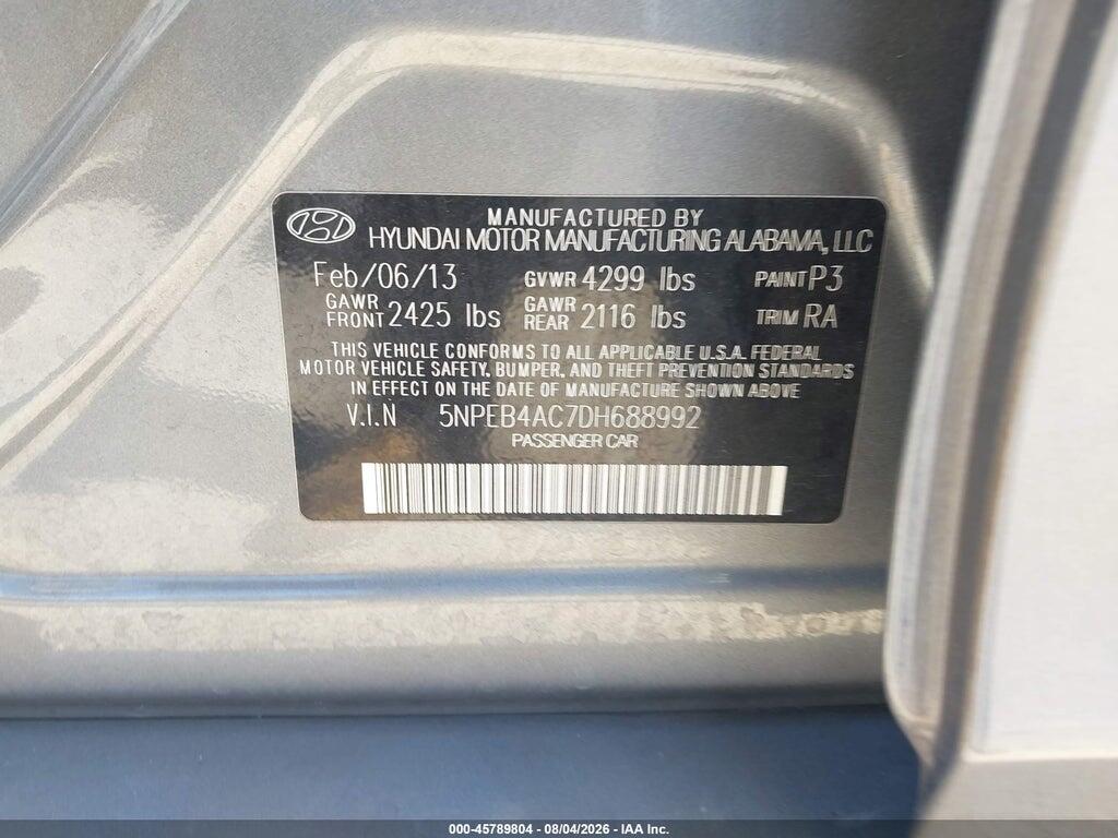 5NPEB4AC7DH688992 2013 HYUNDAI SONATA photo no. 9