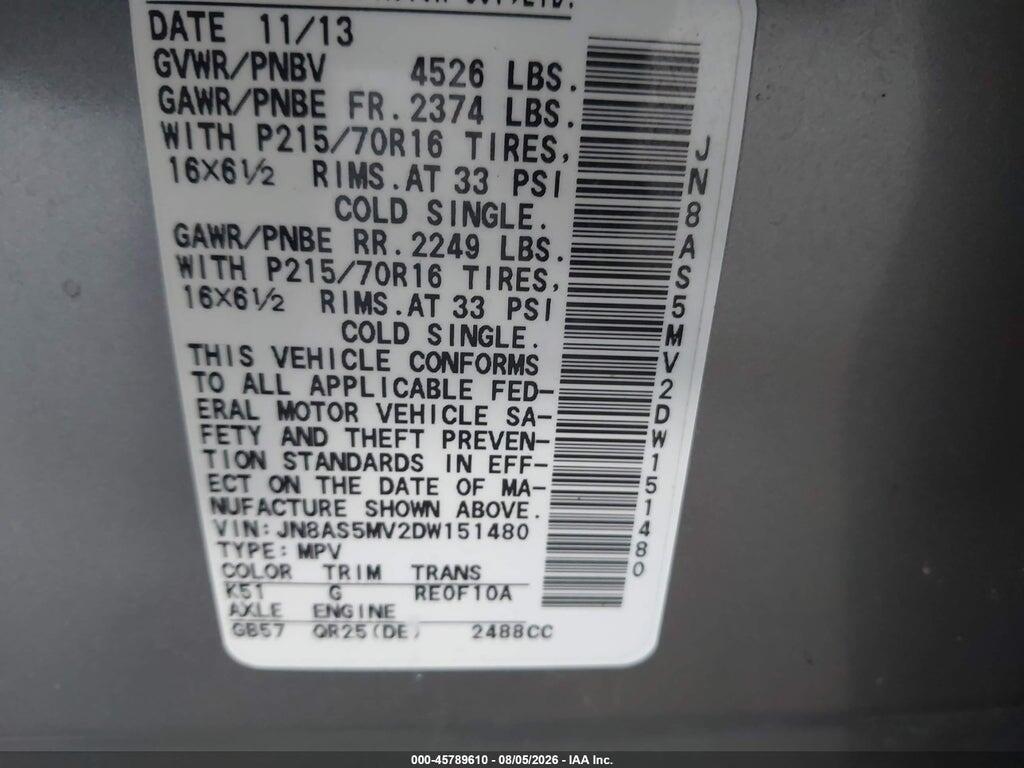 JN8AS5MV2DW151480 2013 NISSAN ROGUE photo no. 9