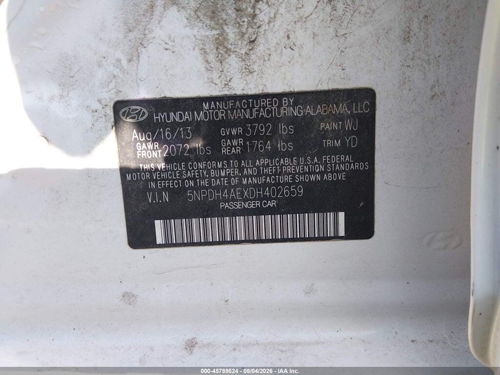 5NPDH4AEXDH402659 2013 HYUNDAI ELANTRA photo no. 9