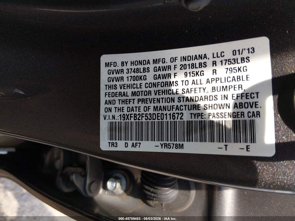19XFB2F53DE011672 2013 HONDA CIVIC photo no. 9