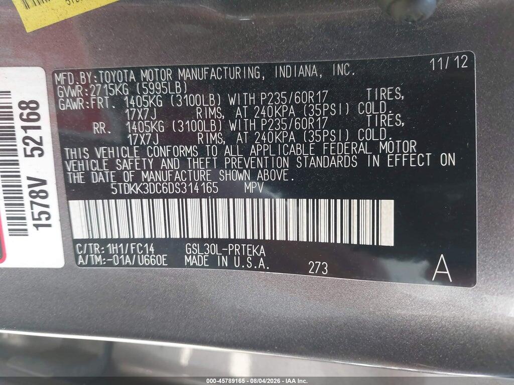 5TDKK3DC6DS314165 2013 TOYOTA SIENNA photo no. 9