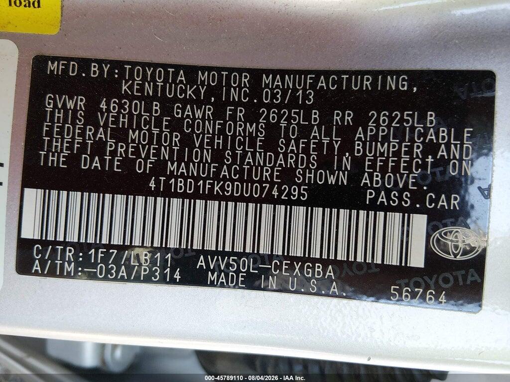 4T1BD1FK9DU074295 2013 TOYOTA CAMRY HYBRID photo no. 9