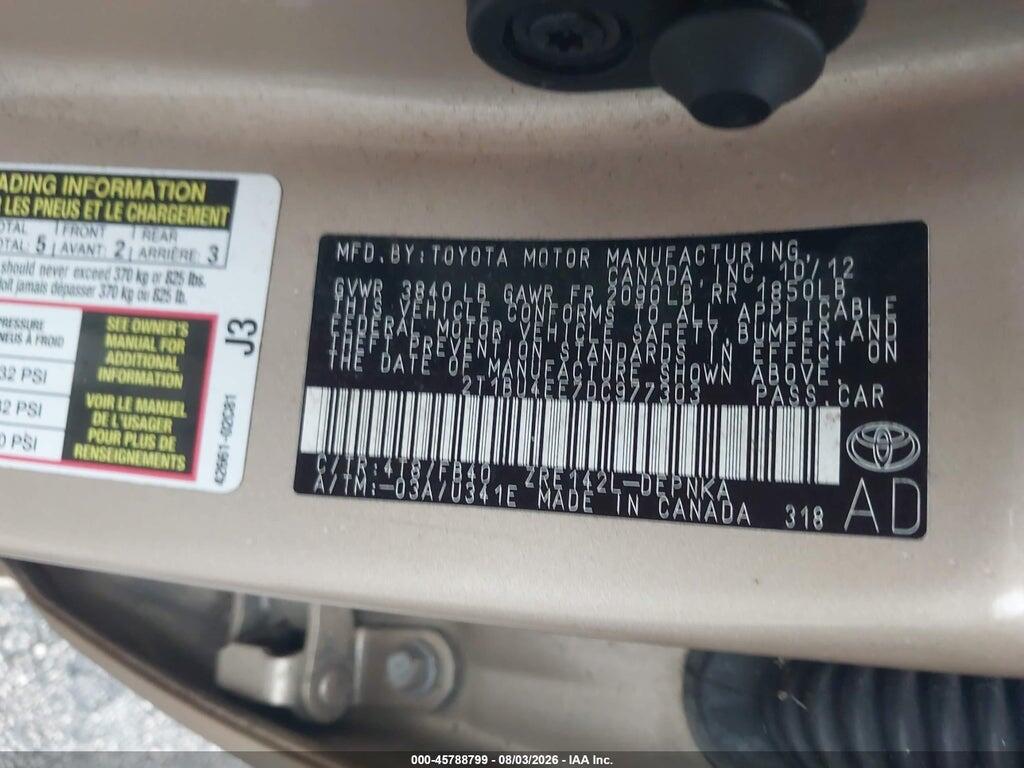 2T1BU4EE7DC977303 2013 TOYOTA COROLLA photo no. 9