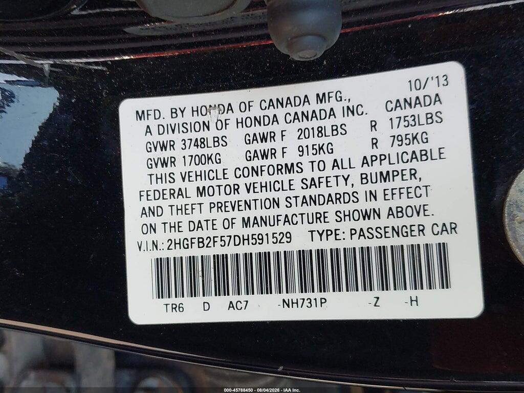 2HGFB2F57DH591529 2013 HONDA CIVIC photo no. 9