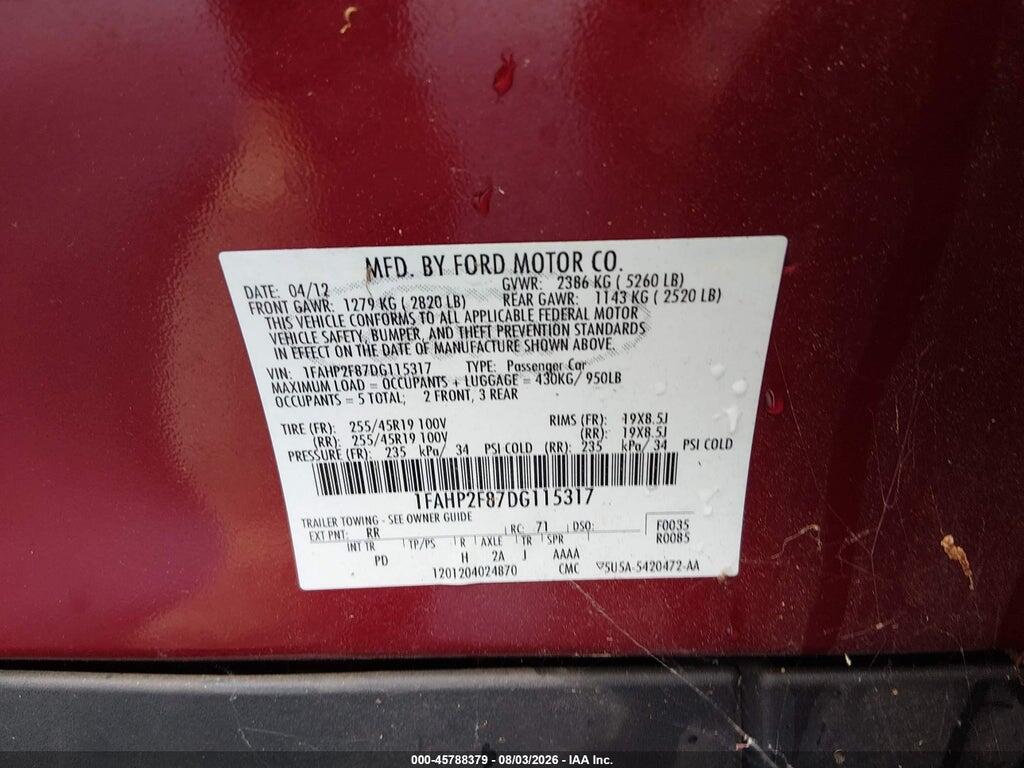 1FAHP2F87DG115317 2013 FORD TAURUS photo no. 9
