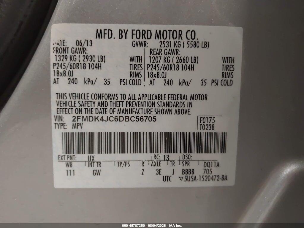 2FMDK4JC6DBC56705 2013 FORD EDGE photo no. 9