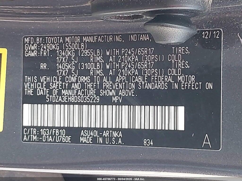 5TDZA3EH8DS035229 2013 TOYOTA HIGHLANDER photo no. 9