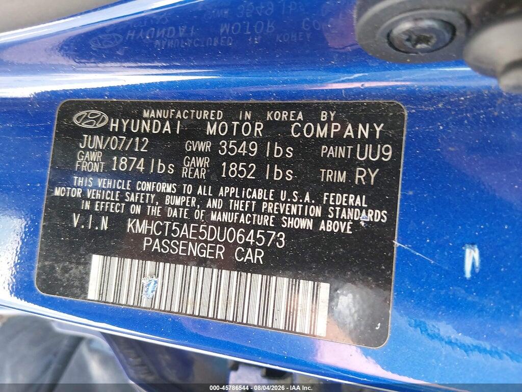 KMHCT5AE5DU064573 2013 HYUNDAI ACCENT photo no. 9